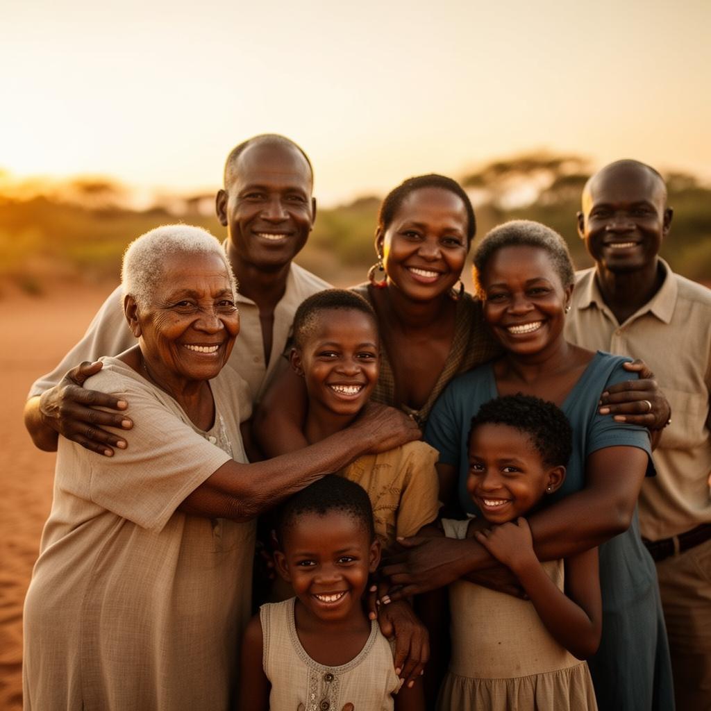 Multigenerational family gathered in warm golden hour light